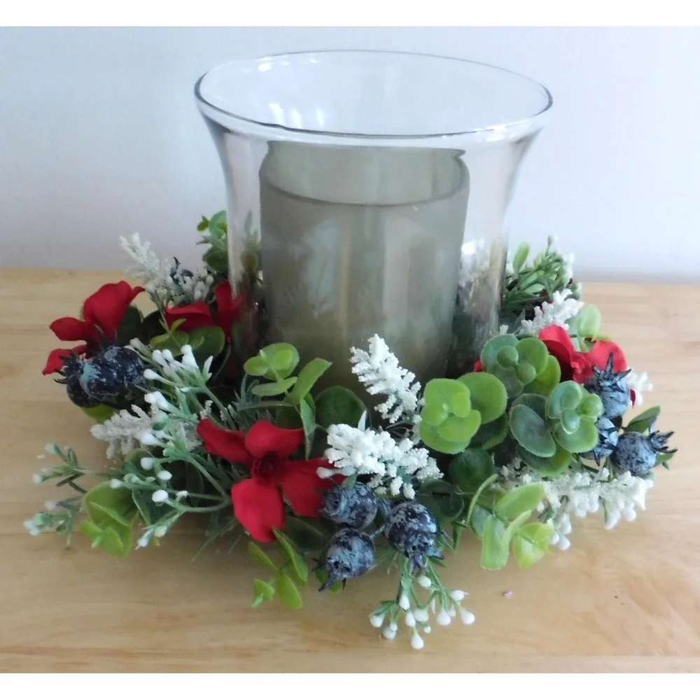 Patriotic Candle Ring‎ Red White Blue Mini Wreath Cabinet Wreath 4th of July